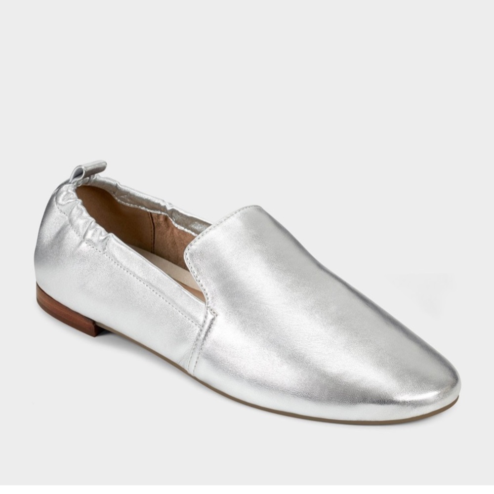 Aerosoles Rosie Silver Flat Slip on Leather Loafers
